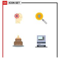 Editable Vector Line Pack of 4 Simple Flat Icons of brain cake mind search countrey Editable Vector Design Elements