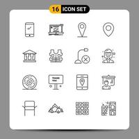 Pack of 16 Modern Outlines Signs and Symbols for Web Print Media such as life mony sync building pin Editable Vector Design Elements