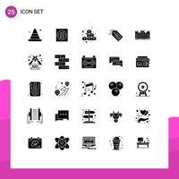 25 Thematic Vector Solid Glyphs and Editable Symbols of castle tag cubes shopping play Editable Vector Design Elements