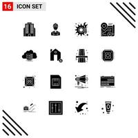 Universal Icon Symbols Group of 16 Modern Solid Glyphs of storage cancel gear close route Editable Vector Design Elements