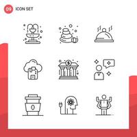 Pack of 9 Universal Outline Icons for Print Media on White Background vector