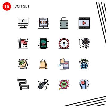 User Interface Pack of 16 Basic Flat Color Filled Lines of player media player game media protect Editable Creative Vector Design Elements