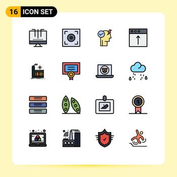 paquete de interfaz de usuario de 16 líneas básicas rellenas de color plano de carga de fábrica cerebro aplicación mac elementos de diseño de vectores creativos editables