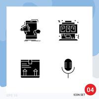 Set of Vector Solid Glyphs on Grid for bullhorn console megaphone gaming box Editable Vector Design Elements