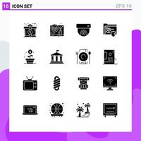 16 Solid Glyph concept for Websites Mobile and Apps investment earnings camera surveillance folder Editable Vector Design Elements