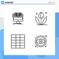 Modern 4 Line style icons Outline Symbols for general use Creative Line Icon Sign Isolated on White Background 4 Icons Pack vector