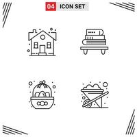 Group of 4 Modern Filledline Flat Colors Set for building basket sweet home knowledge celebration Editable Vector Design Elements