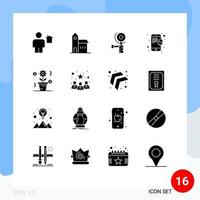 Solid Glyph Pack of 16 Universal Symbols of dollar smartphone historic notification grinding Editable Vector Design Elements