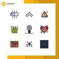 Universal Icon Symbols Group of 9 Modern Filledline Flat Colors of chemistry biology attention biochemistry love Editable Vector Design Elements