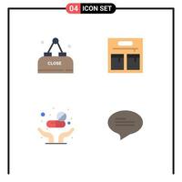 Editable Vector Line Pack of 4 Simple Flat Icons of drink care close medicine conversation Editable Vector Design Elements
