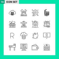 Pack of 16 Line Style Icon Set Outline Symbols for print Creative Signs Isolated on White Background 16 Icon Set vector