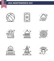 9 Line Signs for USA Independence Day indianapolis shop cake packages bag Editable USA Day Vector Design Elements