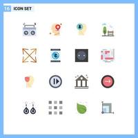 Mobile Interface Flat Color Set of 16 Pictograms of zoom arrow head park bench Editable Pack of Creative Vector Design Elements