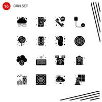 Group of 16 Modern Solid Glyphs Set for tree autumn taxi call hardware cord Editable Vector Design Elements