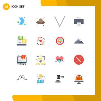 conjunto moderno de 16 colores planos y símbolos, como el guión de seguro de salud, el fondo de la impresora de Internet, el paquete editable de elementos creativos de diseño de vectores
