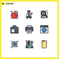 Set of 9 Modern UI Icons Symbols Signs for digital camera music solution magnifer Editable Vector Design Elements