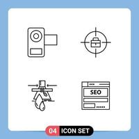 conjunto de 4 iconos de interfaz de usuario modernos signos de símbolos para elementos de diseño de vector editables de fábrica de bolsa de película de fuga de cámara