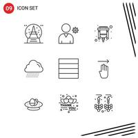 Group of 9 Modern Outlines Set for four wireframe connector grid rain Editable Vector Design Elements