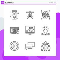 Set of 9 icons in Line style Creative Outline Symbols for Website Design and Mobile Apps Simple Line Icon Sign Isolated on White Background 9 Icons vector