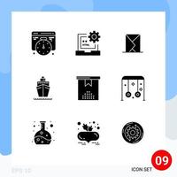 9 Thematic Vector Solid Glyphs and Editable Symbols of celebration transport email ship sent Editable Vector Design Elements