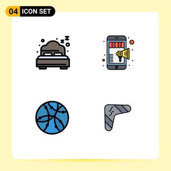 paquete de color plano de línea de relleno de 4 símbolos universales de la red de verano marketing móvil en línea elementos de diseño vectorial editables de australia vector