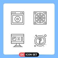 4 Line Black Icon Pack Outline Symbols for Mobile Apps isolated on white background 4 Icons Set vector