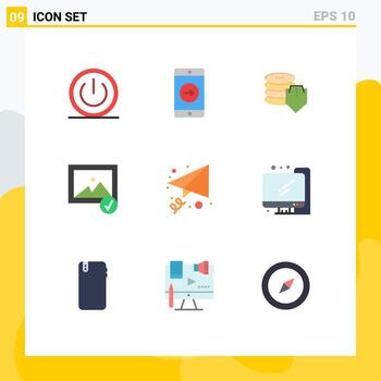 Pictogram Set of 9 Simple Flat Colors of message selected mobile application photo secure Editable Vector Design Elements