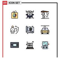 Pictogram Set of 9 Simple Filledline Flat Colors of protection man configure job tools Editable Vector Design Elements