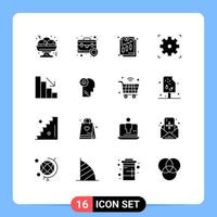 Pack of 16 Modern Solid Glyphs Signs and Symbols for Web Print Media such as fall analytics analysis setting cinema Editable Vector Design Elements