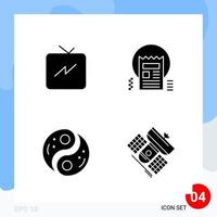 Modern Pack of 4 Icons Solid Glyph Symbols isolated on White Backgound for Website designing vector