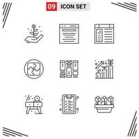 Mobile Interface Outline Set of 9 Pictograms of sketching solution app planning management Editable Vector Design Elements