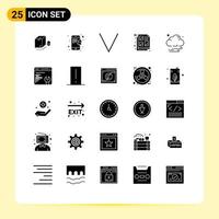 Mobile Interface Solid Glyph Set of 25 Pictograms of development night bottom cloud document Editable Vector Design Elements