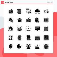 Collection of 25 Vector Icons in solid style Modern Glyph Symbols for Web and Mobile Solid Icon Sign Isolated on White Background 25 Icons