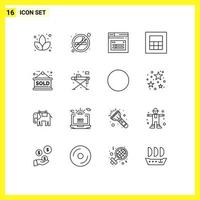 Modern Set of 16 Outlines and symbols such as home sold sign page sold wireframe Editable Vector Design Elements