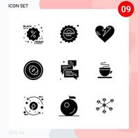 Vector Pack of 9 Icons in Solid Style Creative Glyph Pack isolated on White Background for Web and Mobile