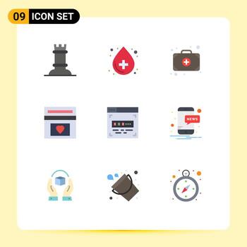 Pictogram Set of 9 Simple Flat Colors of front end development code add wedding fund money box Editable Vector Design Elements