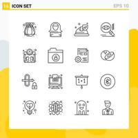 Universal Icon Symbols Group of 16 Modern Outlines of scale find hat view eye Editable Vector Design Elements