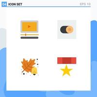 Pack of 4 creative Flat Icons of video school toggle badge Editable Vector Design Elements