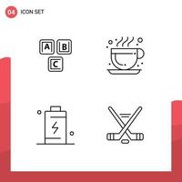 Set of 4 Vector Filledline Flat Colors on Grid for abc cell alphabet coffee charging Editable Vector Design Elements