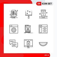 Creative Set of 9 Universal Outline Icons isolated on White Background vector