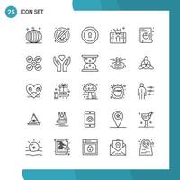 Vector Pack of 25 Outline Symbols Line Style Icon Set on White Background for Web and Mobile