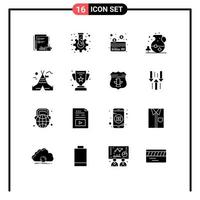 Group of 16 Modern Solid Glyphs Set for drink tea flask ice credit Editable Vector Design Elements