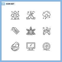 9 Thematic Vector Outlines and Editable Symbols of business group cloud team tag Editable Vector Design Elements