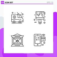 Set of 4 icons in Line style Creative Outline Symbols for Website Design and Mobile Apps Simple Line Icon Sign Isolated on White Background 4 Icons vector