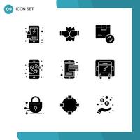 Pack of 9 Modern Solid Glyphs Signs and Symbols for Web Print Media such as delivery online product card mobile Editable Vector Design Elements