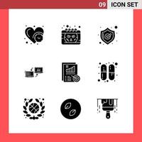 9 Icon Pack Solid Style Glyph Symbols on White Background Simple Signs for general designing vector