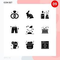 Group of 9 Solid Glyphs Signs and Symbols for microscope biology spa player dress clothes Editable Vector Design Elements