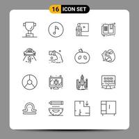 16 User Interface Outline Pack of modern Signs and Symbols of space reading presentation page book Editable Vector Design Elements