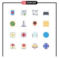 Group of 16 Flat Colors Signs and Symbols for compass navigation crop synthesizer analog Editable Pack of Creative Vector Design Elements