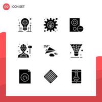 9 Universal Solid Glyph Signs Symbols of labour engineer setting employee hardware Editable Vector Design Elements